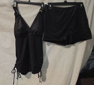 SHEIN Black Striped Bikini Set